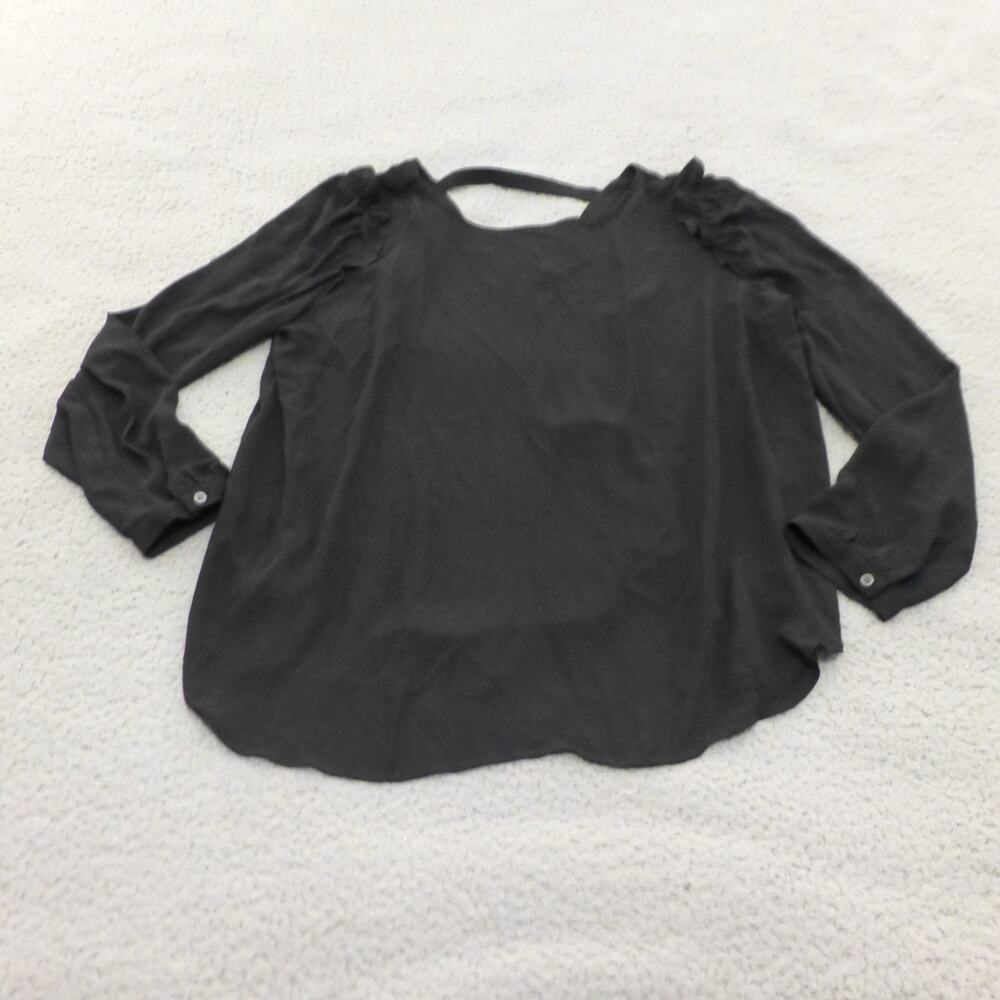 LOFT Top Womens Large Black Blouse Long Sleeve Ruffle Lightweight Work NWT